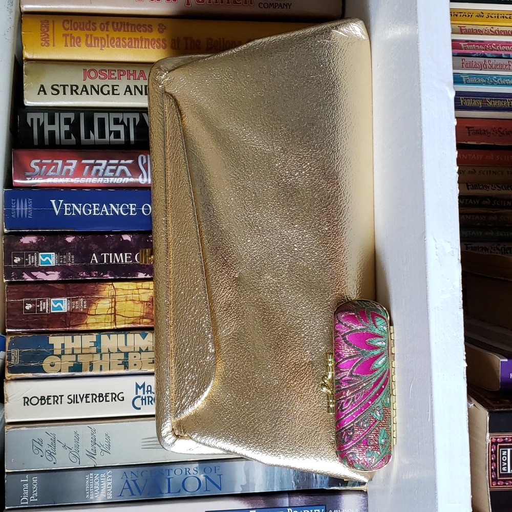 Vintage Gold Clutch and Lipstick holder/ mirror